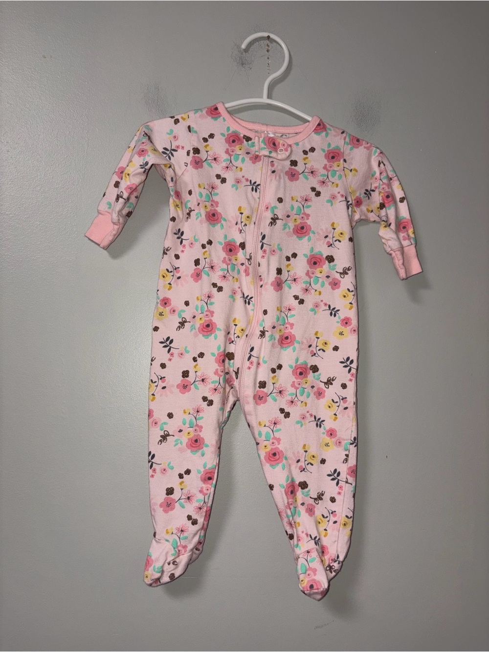 Gerber Pink & Yellow Floral Zip Footie Sleeper Girls 3-6M